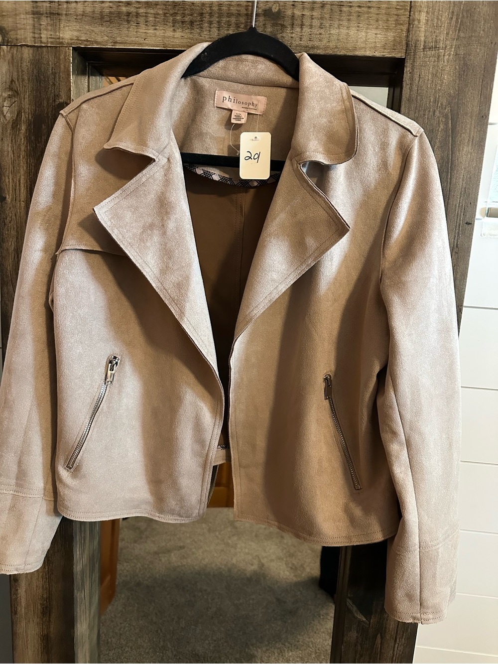 Philosophy Republic Clothing Faux Suede Moto Jacket Women’s Large Taupe